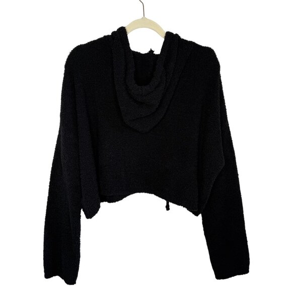 Modern Citizen Black Hooded Cropped Textured Sweater, L - Picture 2 of 7